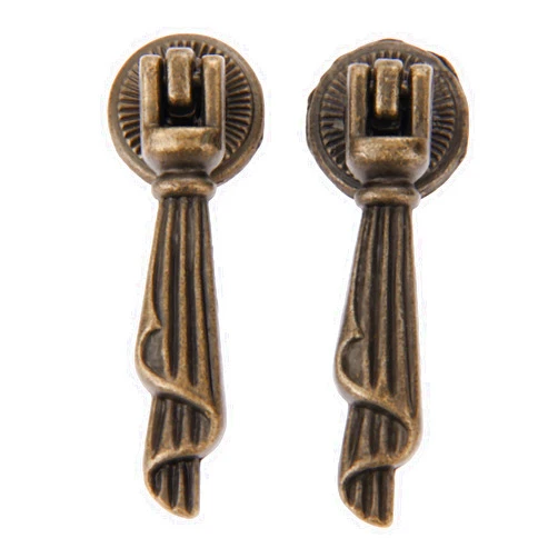 dophee 2Pcs Antique Bronze Metal Decorative Single Hole Drop Handle Drawer Cabinet Pulls with Screws - 0.75