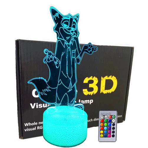 Sannelchel Zootopia 3D Illusion Night Light for Kids,Nick Wilde 16 Color Changing Creative Lighting Room Decoration with Remote Control,Judy Hopps Birthday Holiday Gift for Fans (Nick Wilde)