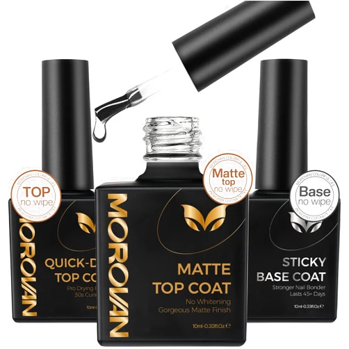 Morovan Gel Base Top Coat: 3PCS No Wipe Gel Shine Matte Top and Base Coat Set - Soak Off Nail Lamp Long Lasting Top Coat Nail Polish and Gel Base Coat for Women Salon DIY