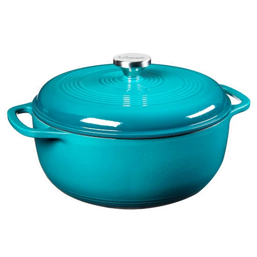 Lodge 6 Quart Enameled Cast Iron Dutch Oven with Lid – Dual Handles – Oven Safe up to 500° F or on Stovetop - Use to Marinate, Cook, Bake, Refrigerate and Serve – Lagoon