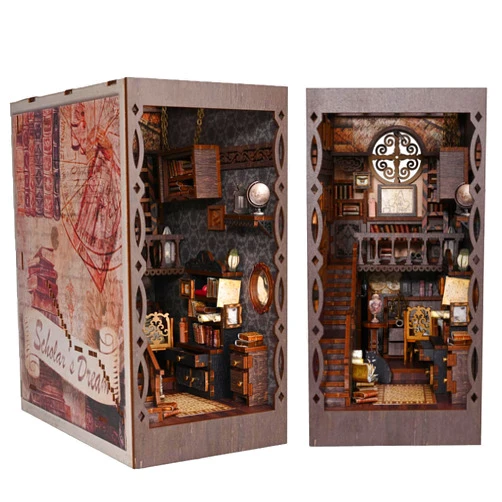 Rotkeym DIY Book Nook Kit,Rotkeym DIY Miniature Dollhouse Booknook Bookshelf Insert Decor Alley, Bookends Model Build-Creativity Kit(SL-9)