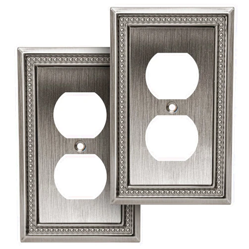 Henne Bery Sunken Pearls Decorative Wall Plate Switch Plate Outlet Cover (Single Duplex, 2 Pack, Heirloom Silver)