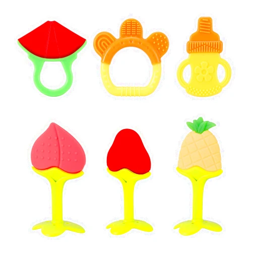 NASHRIO Baby Teething Toys Pack of 6 - Silicone BPA Free Natural Organic Freezer Safe Teethers for Newborn Infant, Soft & Textured - Babies Shower Gift
