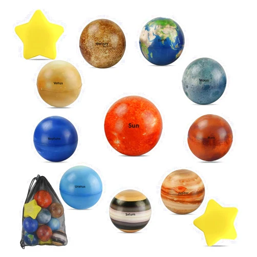 JDS Toy 12 Piece Solar System Stress Balls, Stress Balls with Mesh Carry Bag, Educational Planets and Stars- JDS Toy Store