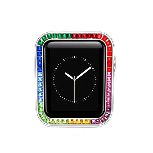 PROATL Compatible for Bling Apple Watch Case 42MM 44MM Series 3/2, 10-Colored Luxury Sparkling Gorgeous Large Square Diamond iWatch Cover Frame with Gift Box for Women Girl Men (Colorful/Silver)
