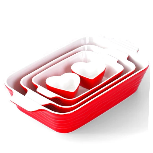 RUYOLIKS Baking Dish for Oven Ceramic Lasagna Pan 9×12.8 Inch Casserole Dishes Bakeware Set With Ramekin Large Deep Baking Dishes Rectangular Non-Stick Baking Pans for Kitchen Baking and Roasting Red