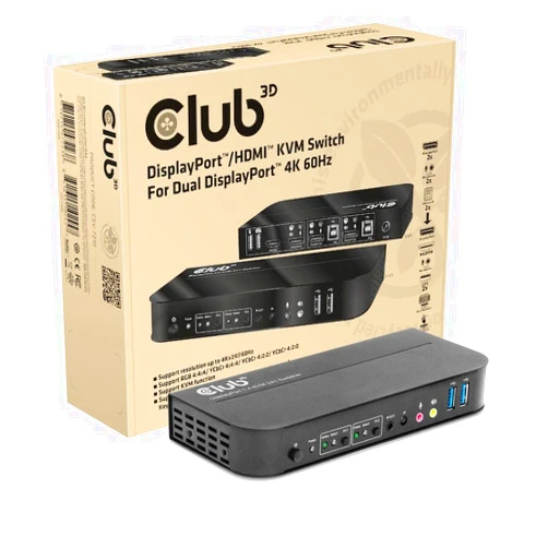 Club 3D Club3D CSV-7210 DisplayPort™/HDMI™ KVM Switch to Dual DisplayPort™ 4K 60Hz