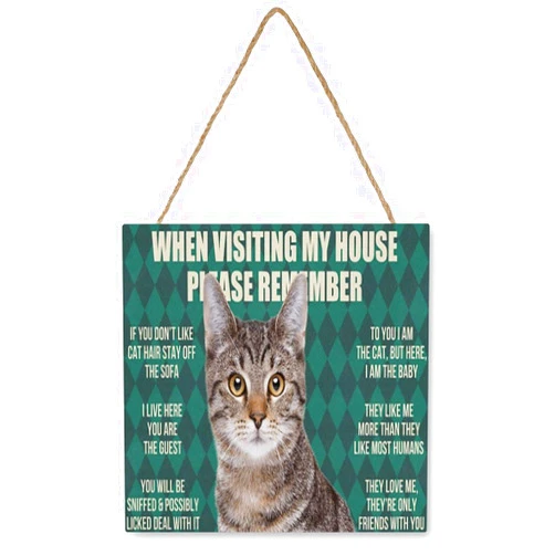 Paskond When Visiting Cats House Wood Sign Plaque Funny Cat Sign When Visiting My House Please Remember Wood Sign Retro Wall Decor for Home Cafes Office Store Pubs Club Sign Gift 10x10 inch