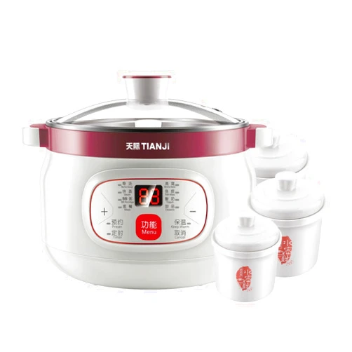 Tianji Small Electric Stew Pot, Multi-Purpose Ceramic Cooker for Soup, Desserts, Steaming, with Multiple Ceramic Liners, 1.8L+0.44L*3, DGD18-18CG