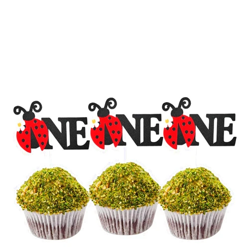 LILIPARTY 24Pcs Glitter Ladybug One Cupcake Toppers Garden Theme Party Dessert Cupcake Picks for 1st Birthday Wedding Party Baby Shower Spring Summer Garden Party Decoration Supplies