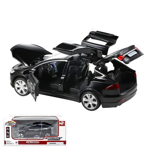 Qetupa 1:32 Model X Alloy Diecast Pull Back Toy Car with Open Doors, Lights and Music, Mini Vehicles Toys for Kids & Collectors (Black)