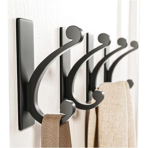 Jockcaras Adhesive Wall Hook for Towel/Coat - Extra Sticky 10LB Stainless, Stick on Hanger for Bath or Shower, Matt Black 4-Pack