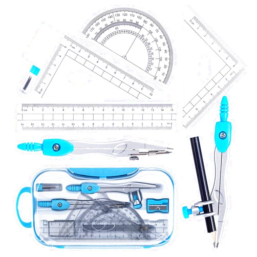 Yunqing Math Geometry Kit Set 10 Pieces with Shatterproof Storage Box, Student Supplies Drawing Compass Includes Protractor, Rulers, Compass, Pencil Sharpener, Lead Refills, Pencil, Eraser(Blue)
