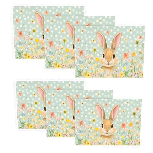 Artoid Mode Blue Bunny Polka Dot Easter Placemats Set of 6, 12x18 Inch Flower Seasonal Spring Holiday Table Mats for Party Kitchen Dining Decoration