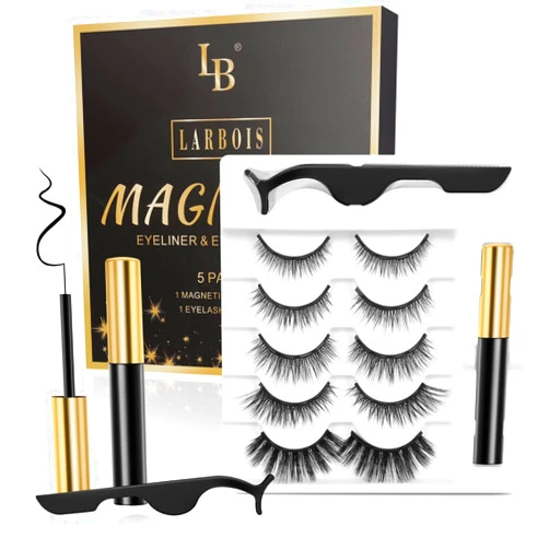 Larbois Magnetic Eyelashes 5 Pairs, Magnetic Eyelashes with Eyeliner Kit Easy to Wear, Comfortable ＆ Reusable False Lashes From Natural to Gorgeous Styles No Glue Needed
