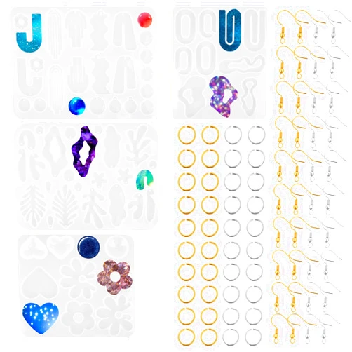 Prasacco 44 Pcs Resin Earring Molds Silicone Earring Molds for Epoxy Resin Heart Flower Leave Geometrical Shaped Earring Resin Molds Resin Jewelry Molds for Pendant Keychain Charm