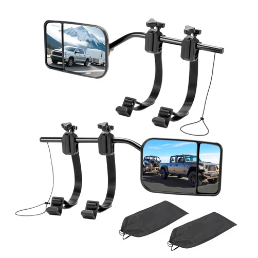 AXIMIRON Clip-On Mirror Extenders for Towing, Shatterproof Dual View Convex Tow Mirrors, 360° Adjustable Universal Side Mirror Extensions for Truck, SUV, RV & Trailer, 2-Pack