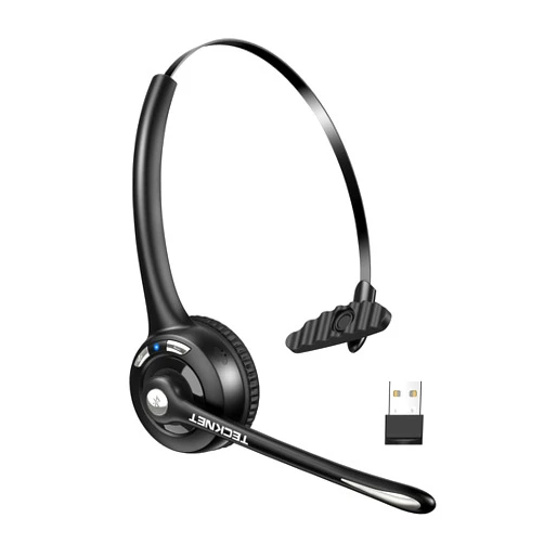 TECKNET Wireless Headset, Bluetooth Headphones with Noise Cancelling Microphone for Trucker, Hand Free Wireless Headset with Mute Mic for Cellphone/PC/Home/Office/Call Center (USB Dongle)