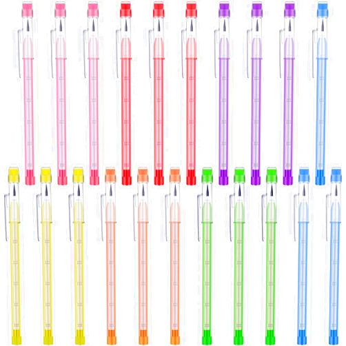 Zonon Stackable Pencils Multipoint Pencil HB Translucent Pencil Colorful Non Sharpening Pop up Plastic Pencil with Matching Eraser for Girls, Kids, Students, Teachers, 7 Colors(21 Pieces)