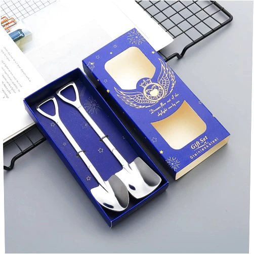 CHENYX 2 PCS Silver Lce Cream Shovel Spoons Set Stainless Steel Flatware for Dessert Fruit Chocolate Cake Teaspoons Coffee Sorbet 6 inch Dessert Meal Spoons Cute Funny Spoon