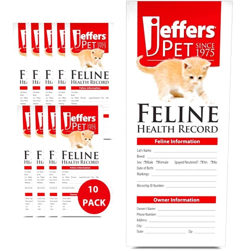 Jeffers Cat Health Records - 10-Pack Feline Health Tracker & Monitor Logbook for Vaccinations, Treatment and Wellness, Includes Owner Info, Veterinary Record Keeper, Cat Care Organizer