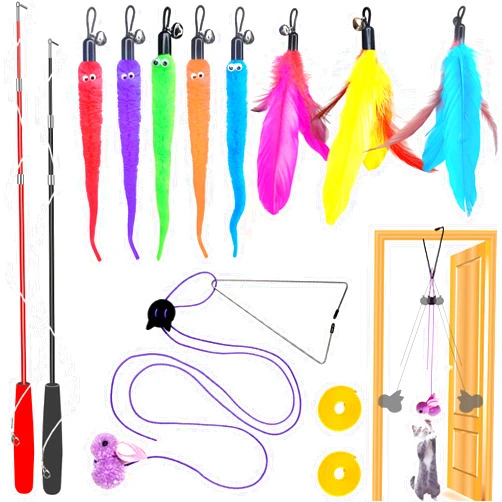 ZPH Cat Toys Interactive for Indoor Cats,2PCS Retractable Cat Wand Toys,9PCS Teaser Toys&1PCS Hanging Door Lure Cat Toy,Interactive Feather Toy for Teaser Play and Chase Exercise with Kitten