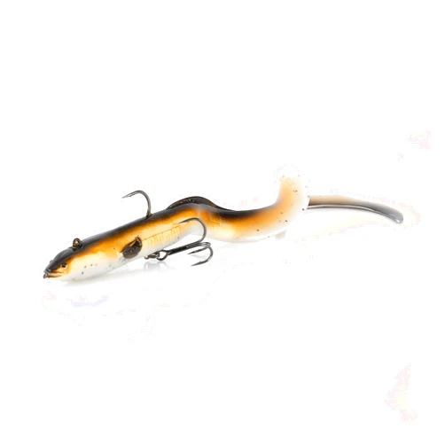 Savage Gear Real Eel Pre-Rigged Fishing Bait, 1 1/3 oz, Olive Brown Pearl, Realistic Contours & Movement, Durable Construction, Dual Hook Configuration, Available in 3 Sizes (8