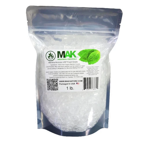 Mak Menthol Crystal 1 LB - Pure Organic 100% Natural - Menthol Crystals from Mint Crystal Mints Mentha Arvensis - Comes in Resealable Standup Bag for Long-Lasting Freshness