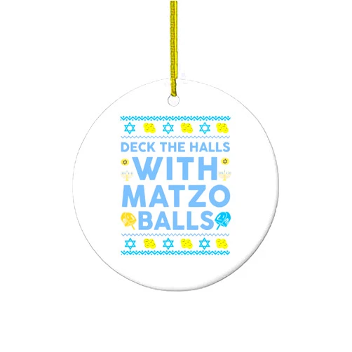 Handmade Hanukkah Deck The Halls With Matzo Balls Ceramic Ornament | 3