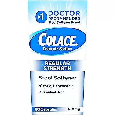 Colace Regular Strength Stool Softener 100 mg Capsules 60 Count Docusate Sodium Stool Softener for Gentle Dependable Relief