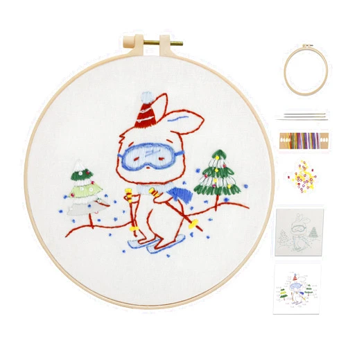 Ebherys L1 Bunny Rabbit Embrodiery Kits, 1 Set a Pack, Include Enough Threads Needle 1 Patterned Fabric and Instructions, Basic Stitches for Kids Beginners and Starters(Sport Bunny)