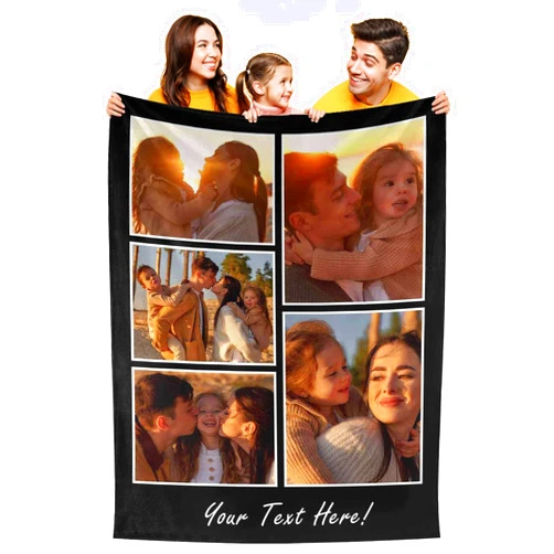 VIPOPSA Custom Blanket with Picture, 5 Photos Customized Blanket with Photos and Text Personalized Gift