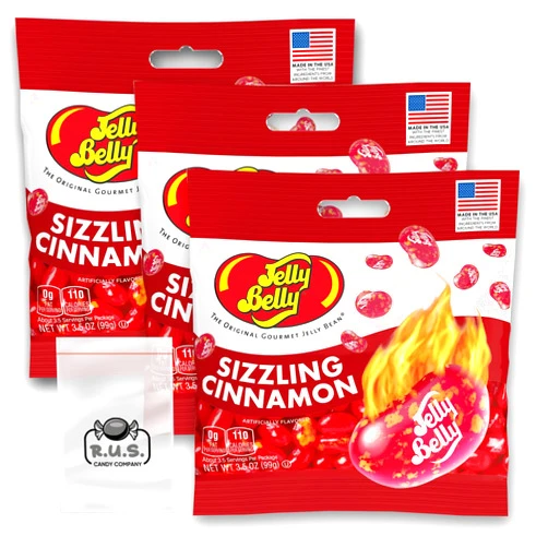 R.U.S. Candy Jelly Belly Sizzling Cinnamon Jelly Beans- 3 Pack - 3.5 oz each, Gourmetjelly beans - Heat Up Your Taste Buds! Perfect Candy Mix for Bold Flavor Adventures and Spicy Snacking- comes with with 1 R.U.S. Candy Company pocket size travel bag (Sizzling Cinnamon)