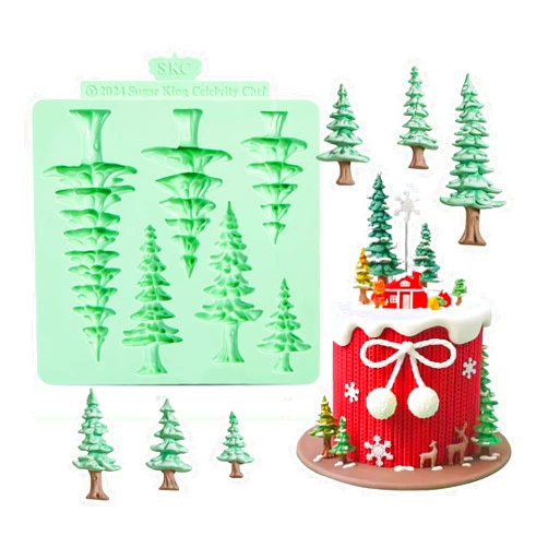 KALAIEN Christmas Silicone Molds,Tree Cake Decorations Mold,Christmas Tree Fondant Molds Sets For Cupcake Topper Decorating Tools Chocolate Candy Gum Paste Polymer Clay Resin-6 Cavity