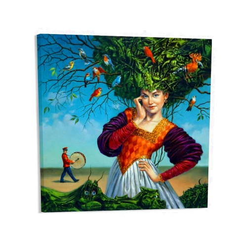Generic Surrealist Poster Absurd Magic Oil Painting Art Poster Michael Cheval Works Canvas Painting Wall Art Poster for Bedroom Living Room Decor 16x16inch(40x40cm)