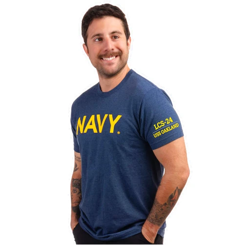 Ann Arbor T-shirt Co. Navy Chest Print & U.S. Military Sleeve Flag | Naval Veteran Sailor Style Shirt