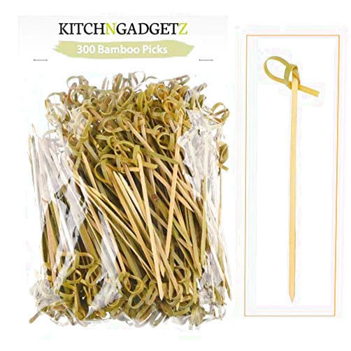 Ximito Bamboo Cocktail Picks - 300 Pack - 4.1 inch - With Looped Knot - Great for Cocktail Party or Barbeque Snacks, Club Sandwiches, etc. - Natural Bamboo - Keeps Ingredients Pinned Together - Stylish