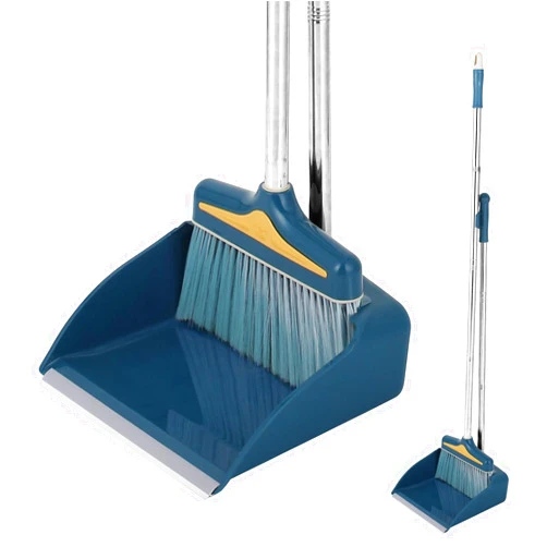 QIOJIRMU Broom with Dustpan Combo Set,Long Handle Broom and Sturdy Wide Dust Pan for Home Office Kitchen Lobby for Sweeping Indoor and Outdoor