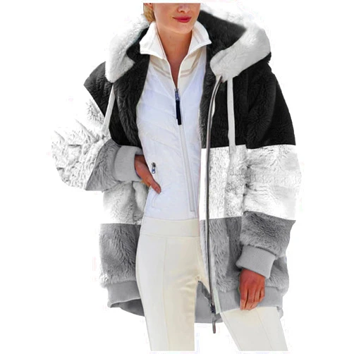 Ayolanni Fuzzy Fleece Jacket Women Plus Size Warm Winter Coats Fluffy Sherpa Hoodie Zip up Casual Cardigan Sweater Outerwear