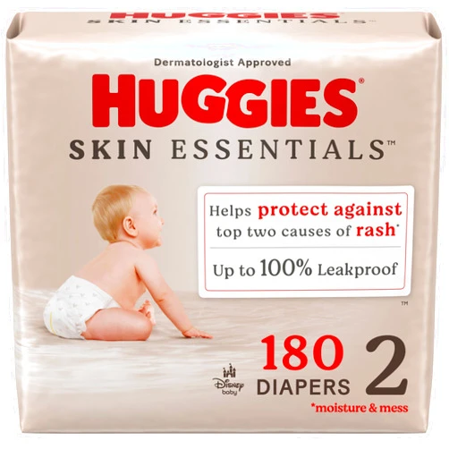 Huggies Size 2 Diapers, Skin Essentials Baby Diapers, Size 2 (12-18 lbs), 180 Count (3 Packs of 60)