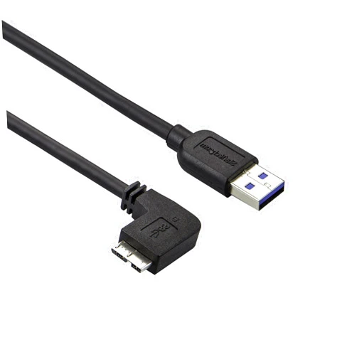 StarTech.com 0.5m 20in Slim Micro USB 3.0 Cable M/M - Left-Angle Micro-USB - USB 3.0 A to Micro B - Angled Micro USB - USB 3.1 Gen 1 5Gbps (USB3AU50CMLS), Black, 20in / 50cm