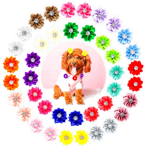 Petbuy 40Pcs Puppy Yorkie Dog Hair Bows Flower with Rubber Band,Pet Small Dog Girl Flower Christmas Hair Topknot Bowknot Hair Accessories Pet Grooming for Party Christmas Birthday