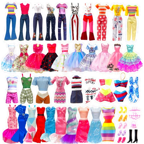 Babeilei 29 Pieces Doll Clothes and Accessories for 11.5 Inch Girl Dolls Outfit Including 5 Tops,5 Pants,3 Dresses,2 Fashionable Dresses,2 Swimwear,6 Pairs of Shoes, 1 Bag, 5 Hangers