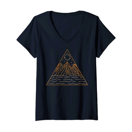 Wild Comber Womens Mountain Wave Sun - Summer Adventure Outdoors Hiking V-Neck T-Shirt