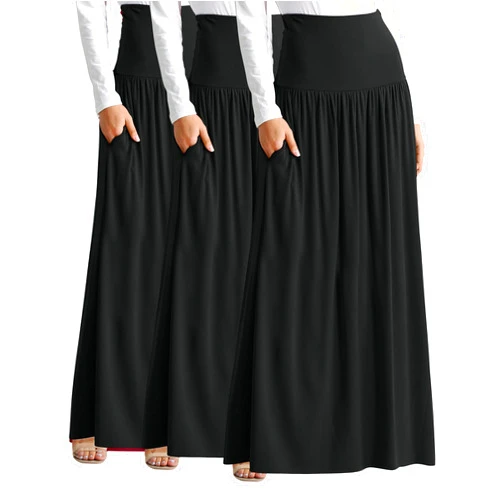Simlu 3 PK Maxi Skirts for Women Ankle Length Skirt Casual Long Skirt High Waisted Maxi Skirt Reg and Plus Size Skirt Long Skirt