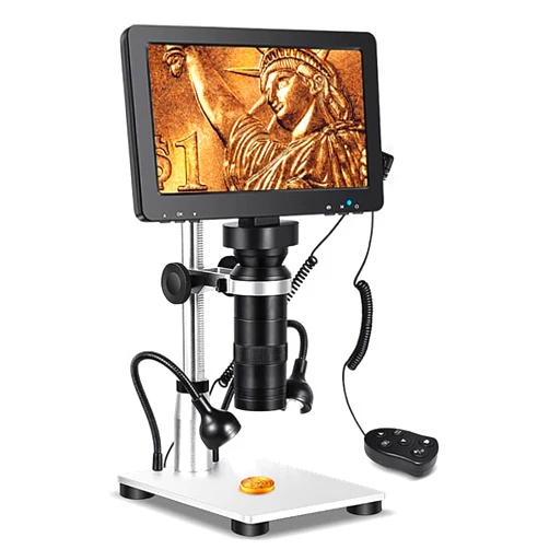 RBSKJ 1200X Magnification Digital Microscope, 12MP Video Microscope with Wired Remote, 7 Inch Screen, Adjustable LED Lights, Windows & Mac OS Compatible