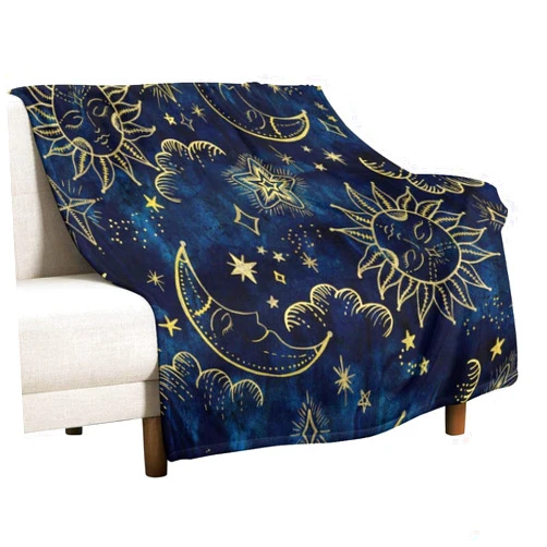 SooufteHome Sun and Moon Bohemian Stars Space Print Super Soft Flannel Blanket - Travel, Camping, Kids, Adult (330GSM) 30 W x 50 L