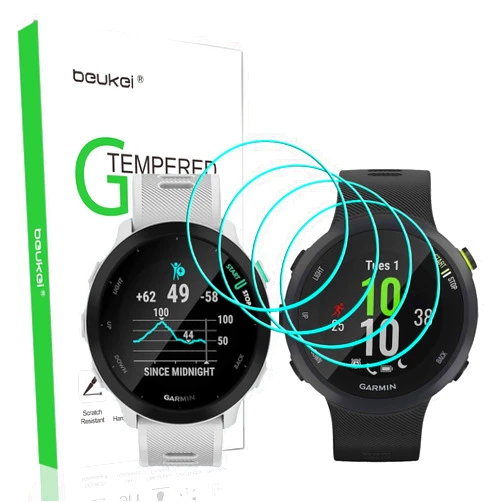 Beukei (4 Pack) Designed for Garmin Forerunner 55/45 / 45S Screen Protector Tempered Glass,Touch Sensitive, 9H Hardness