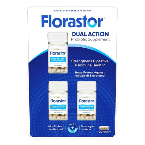 Biocodex Florastor Dual Action Probiotic Supplement – Strengthens Digestive & Immune Health, Balances Gut Flora, 500mg Saccharomyces Boulardii CNCM-I-745 (3 Bottles, 30 Capsules Each)