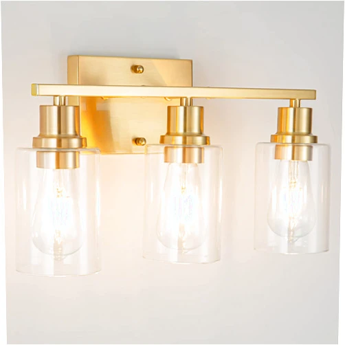 FILIMITIY 3-Lights Gold Bathroom Light Fixture,Brushed Brass Vanity Light with Clear Glass Shade, Modern Bath Wall Lights for Living Room,Hallway,Bedroom